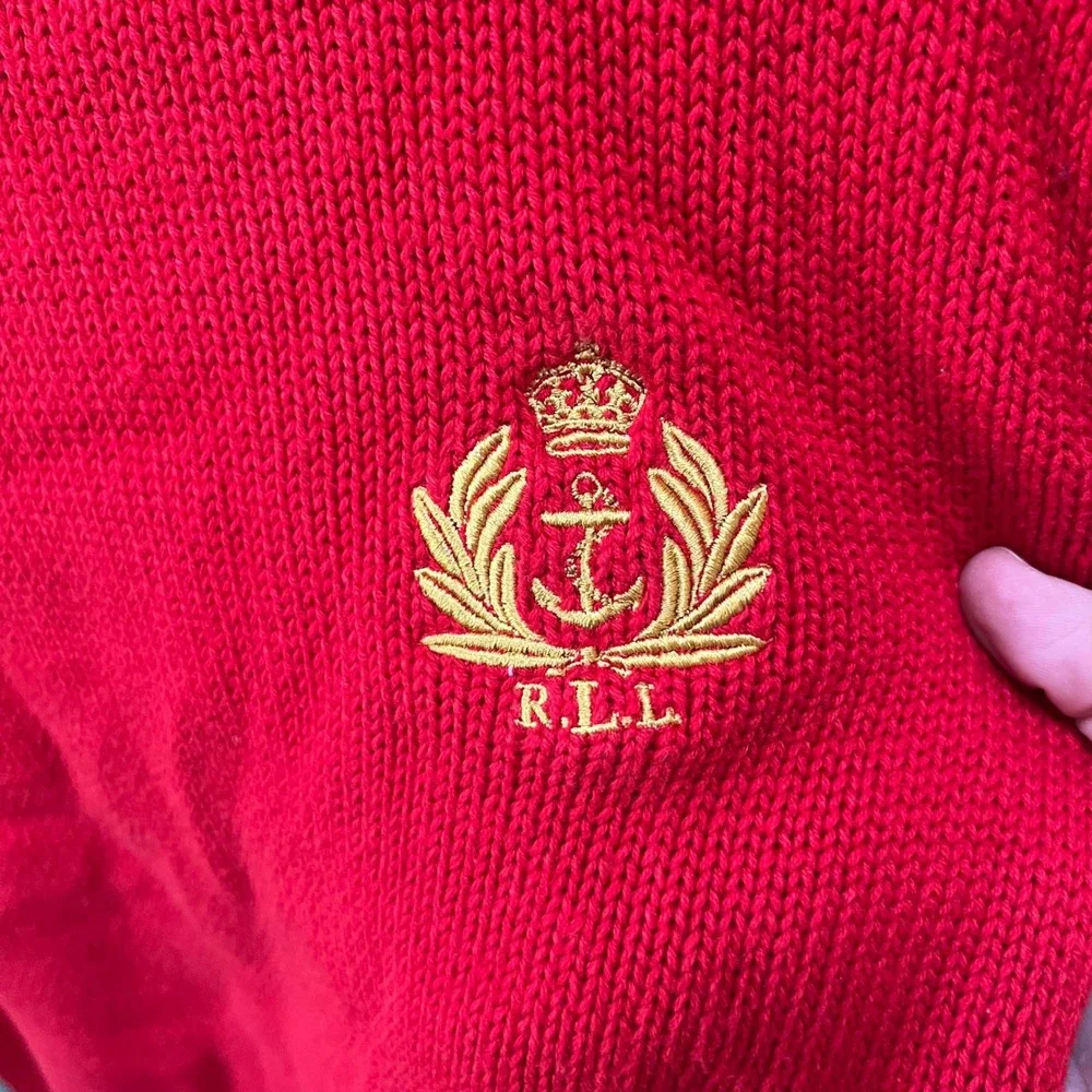 Lauren Jeans Company Red Knit Sweater Crown Crest Nautical Preppy‎ Medium